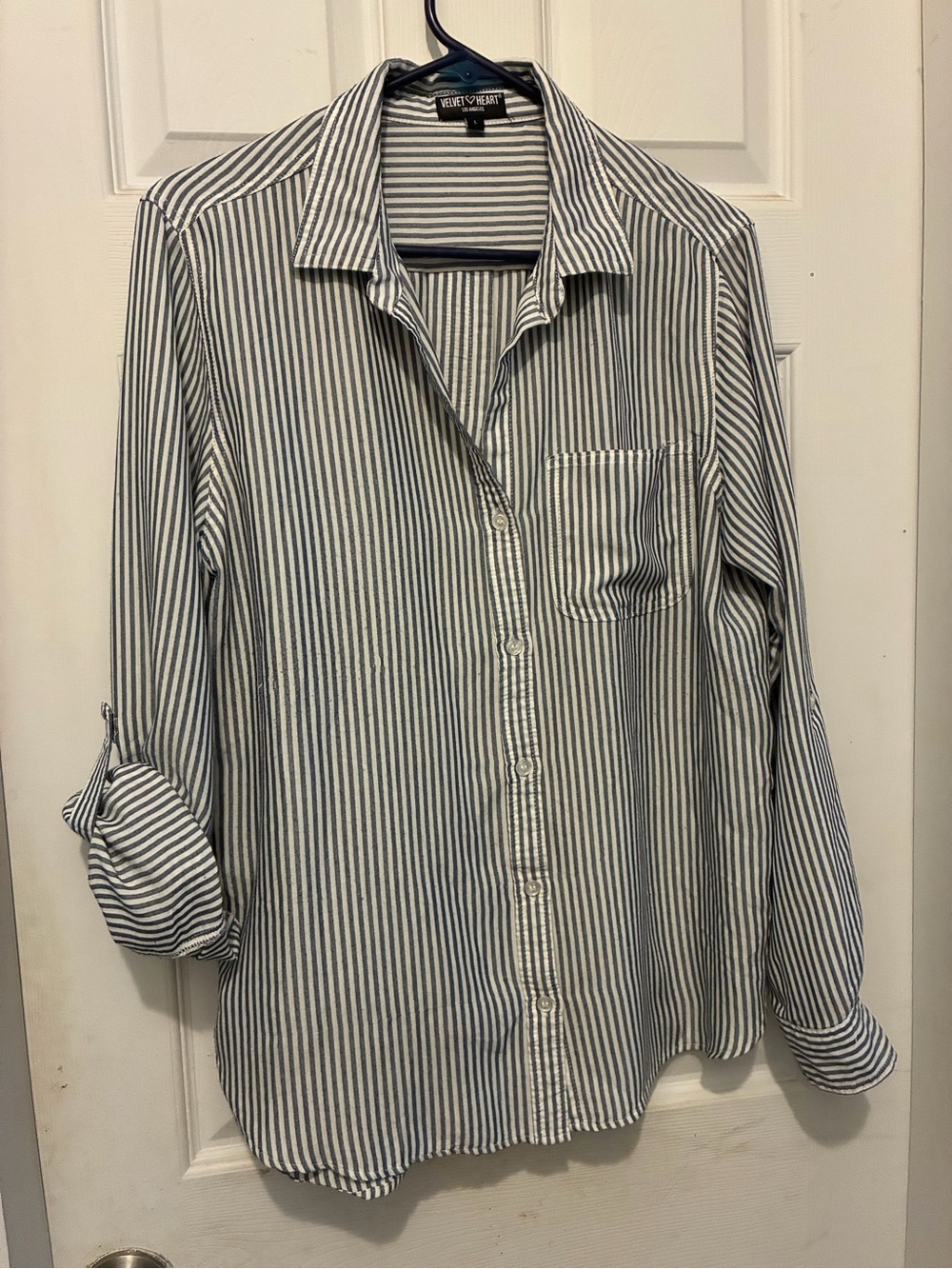 Velvet Heart White and Navy Striped Button-Down Shirt